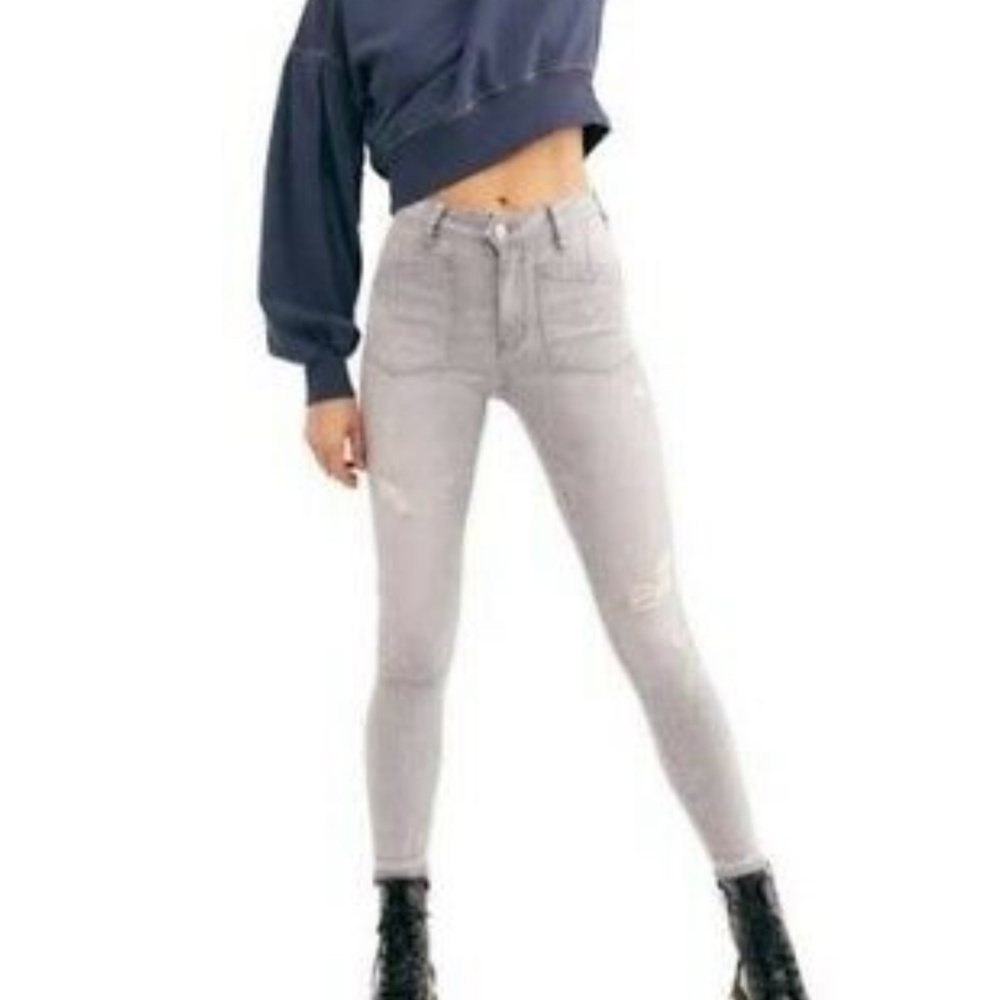Free People Ivy Mid Rise Cool Gray Jeans Sz 26